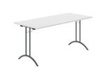 Schäfer Shop Select Klapptisch, Rechteck, Doppel-T-Fussgestell, Spezial-Klappbeschlag & Bodenausgleich, B 1600 x T 700 x H 720 mm, lichtgrau/anthrazit
