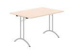 Schäfer Shop Select Klapptisch, Rechteck, Doppel-T-Fussgestell, Spezial-Klappbeschlag & Bodenausgleich, B 1200 x T 800 x H 720 mm, Ahorn-Dekor/alusilber