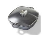 STONELINE® Eckpfanne 32x32 cm mit Aroma Glasdeckel, Pfanne rechteckig, Backofen & Induktion geeignet