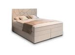 Masseno Boxbett Trani 180x200 cm mit Matratze und Topper - Beige , Holz , H2 + H3 , 180x200 cm , Schlafzimmer, Betten, Boxspringbetten