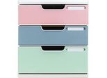 Exacompta Schubladenbox Autentik, für A4/A4+, aus recyceltem Kunststoff, geschlossene Schubladen, stapelbar, leiser Auszug, 3 Schubladen, farbsortiert