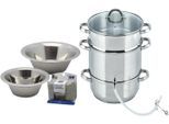 Elo Topf-Set, Edelstahl 18/10, (Set, 5 tlg., Entsafter Ø 26 cm, 3-tlg., Edelstahlschüssel Ø 24/28 cm, Spülschwämme), zum schonenden Entsaften von Gemüse und Obst, Induktion