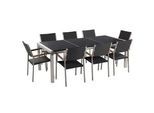 Beliani Gartenmöbel-Set 8-Sitzer Naturstein schwarz poliert Rattan Grosseto , Schwarz, Silberfarben , Metall , Loungemöbel, Loungemöbel-Sets