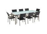 Beliani Gartenmöbel-Set 8-Sitzer Crashglas Rattan schwarz Grosseto , Schwarz, Transparent, Silberfarben , Glas , Gartenmöbel, Gartenmöbel-Sets