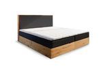 Masseno Boxbett Verdon 180x200 cm mit Matratze und Topper - Schwarz , Holz , H2 + H3 , 180x200 cm , Schlafzimmer, Betten, Boxspringbetten