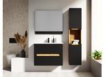 Hängeschrank WELLTIME "Lupo, 2 Einlegeböden und 1 offenes Fach, Soft-Close", schwarz (schwarz matt), B:35cm H:160cm T:30cm, MDF, Schränke, Hängeschrank, in zwei Farben erhältlich, Badmöbel, passend zur Serie