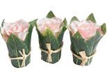 Kunstblume BOTANIC-HAUS "Rosenarrangement mit Blättern umwickelt", rosa, B:7,5cm H:10cm T:7,5cm Ø:7,5cm, Kunststoff, Kunstpflanzen