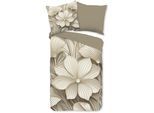Wendebettwäsche GOOD MORNING "Artdeco", beige (sand), B/L: 135cm x 200cm, Renforcé, B/L: 80cm x 80cm, Renforcu00e9, Obermaterial: 100% Baumwolle, Bettwäsche, 100% Baumwolle, Renforcé, Reißverschluss, Wendeoptik, Blumen