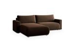 Masseno Ecksofa Turin M Braun Velours-Stoff mit Schlaffunktion , Holz , L-Form,L-Form , 265x183 cm , Wohnzimmer, Sofas & Couches, Wohnlandschaften, Ecksofas