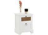 CARO-Möbel Nachttisch Padma , Weiß , Holz , Paulownia , Vintage , 35x43x29 cm , Schlafzimmer, Nachttische