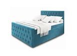 Masseno Boxbett Fondi 140x200 cm mit Matratze und Topper - Blau , Holz , H2 + H3 , 140x200 cm , Schlafzimmer, Betten, Boxspringbetten