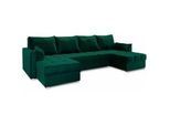 Masseno Wohnlandschaft Nako Grün Plüsch-Stoff mit Schlaffunktion , Holz , U-Form , 285x85x140 cm , Wohnzimmer, Sofas & Couches, Wohnlandschaften, Wohnlandschaften in U-Form