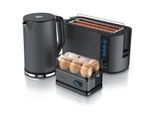 Arendo 3-teiliges Frühstücksset - Wasserkocher 1,5l, 4-Scheiben Toaster, 6er Eierkocher, Grau