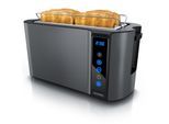 Arendo Langschlitz Toaster mit 2 Röstkammern und Brötchenaufsatz, Wärmeisoliertes Gehäuse, Display, Touch, Grau