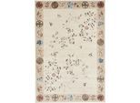 Teppich GINO FALCONE "Cherina GF-130", beige, B:50cm H:8mm L:80cm, Viskose, Teppiche, Teppich, zartes Blüten Design, mit Bordüre, leichter Glanz, 100 % Viskose