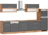 Küchenzeile KOCHSTATION "KS-Wien", grau (küche: grau, front: anthrazit, korpus: wotaneichefarben, arbeitsplatte: wotaneichefarben), B:350cm H:200cm T:60cm, Komplettküchen-Sets, Küchenzeile, Breite 350 cm, wahlweise mit E-Geräten