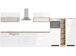 Küchenzeile KOCHSTATION "KS-Wien", küche: weiß, front: hochglanz weiß, korpus: weiß, arbeitsplatte: eiche sonoma, B:440cm H:200cm T:60cm, Komplettküchen-Sets, Küchenzeile, Breite 440 cm, wahlweise mit E-Geräten