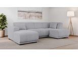 Wohnlandschaft HOME AFFAIRE "BORNHOLM U-Form mit Recamiere rechts/links, B/T/H: 300/162/85 cm", grau (hellgrau), B:300cm H:85cm T:162cm, 100% Polyester, Sofas, Wohnlandschaft, U-Form mit Wellenunterfederung, Recamiere rechts oder links bestellbar