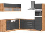Winkelküche KOCHSTATION "KS-Wien", küche: grau, front: anthrazit, korpus: wotaneichefarben, arbeitsplatte: wotaneichefarben, B:220cm H:200cm T:250cm, Komplettküchen-Sets, Stellbreite 220 x 250 cm, wahlweise mit E-Geräten