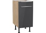 Unterschrank KOCHSTATION "KS-Aken", grau (anthrazit hochglanz, wildeiche nachbildung), B:40cm H:87cm T:58,4cm, Schränke, Unterschrank