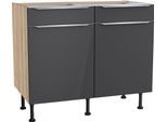 Unterschrank KOCHSTATION "KS-Aken", grau (anthrazit hochglanz, wildeiche nachbildung), B:100cm H:87cm T:58,4cm, Schränke, Unterschrank