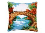 Kreuzstichkissen "Brücke am Fluss"