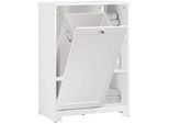 SoBuy Wäscheschrank mit Wäschesack Weiß , Holzwerkstoff , 60x86x37 cm , Badezimmer, Badezimmerschränke, Midischränke