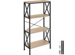 tectake® Regal, Industrial Style, 4 Ebenen mit seitlichen X-Streben, inklusive Kippschutz, 61,5 x 31,5 x 133,5 cm