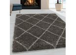 Hochflor-Teppich AYYILDIZ TEPPICHE "ALVOR 3401", grau (taupe), B:80cm H:50mm L:150cm, Polypropylen (PP), Teppiche, Shaggy, Langflor, Läufer, pflegeleicht, Wohnzimmer