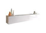 Lowboard ca. 180x30 cm mit LED Beton Optik/Weiß Hochglanz