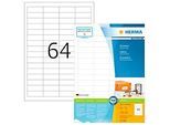 Universaletiketten HERMA 4607, permanenthaftend, selbstklebend, bedruckbar, B 48,3 x H 16,9 mm, FSC®-Papier, weiss, 12800 Stück/200 Blatt