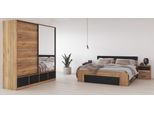Schlafzimmer-Set HOME AFFAIRE "Faweza,Set 4-St(Bett 180 cm, 2xNako, Schwebetürenschrank)", braun (eiche mauvella, schwarz), B:186cm H:90cm T:205cm, Schlafzimmermöbel-Sets, Komplettschlafzimmer, viel Stauraum