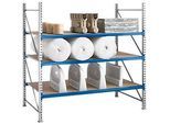 Regalsystem WR 600, Grundfeld, Traverse blau, mit 4 Ebenen, 3000 x 1500 x 1050 mm