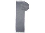 Teppich CARPETFINE "Kelim Chindi uni, auch als Läufer", grau (hellgrau), B:80cm H:5mm L:300cm, Baumwolle, Teppiche, Teppich, Wendeteppich, reine Baumwolle, handgewebt, Uni-Farben, mit Fransen