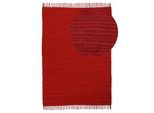 Teppich CARPETFINE "Kelim Chindi uni, auch als Läufer", rot, B:120cm H:5mm L:170cm, Baumwolle, Teppiche, Teppich, Wendeteppich, reine Baumwolle, handgewebt, Uni-Farben, mit Fransen