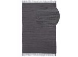 Teppich CARPETFINE "Kelim Chindi uni, auch als Läufer", grau, B:120cm H:5mm L:170cm, Baumwolle, Teppiche, Teppich, Wendeteppich, reine Baumwolle, handgewebt, Uni-Farben, mit Fransen