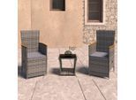 vidaXL 3-tlg. Garten-Lounge-Set mit Kissen Poly Rattan Grau