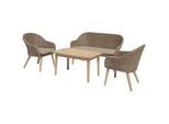 Gardenson Loungegarnitur , Braun, Grau , Holz, Metall, Kunststoff, Textil , 4-teilig , Akazie , Hartholz , Füllung: Polyester , einzeln stellbar , rund , 160x83x200 cm , UV-beständig, wetterbeständig, platzsparend verstaubar, geeignet für Balkon , Gartenmöbel, Loungemöbel, Loungegarnituren