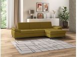 Ecksofa DOMO COLLECTION "Capelo, komfortabel, klare Linien zeichnen dieses Design aus, L-Form", gelb (senf), B:297cm H:84cm T:160cm, 49% Polyester, 34% Viskose, 9% Leinen, 8% Polyacryl, Sofas, Ecksofa, mit Armteilverstellung, wahlweise mit Bettfunktion, Federkern
