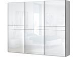 Schwebetürenschrank PLACES OF STYLE "Piano, FSC-zertifiziert, mit Einlegeböden und Kleiderstangen", weiß (weiß hochglanz), B:272cm H:224cm T:61cm, Spanplatte, Schränke, UV lackiert, hochglänzend, mit Soft-Close Funktion, in beige oder weiß
