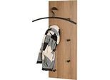 Wandgarderobe HAKU, Hoch- und Querformat, 7 Haken mit jeweils 3 kg Tragkraft, B 800 x T 50 x H 300 mm, Holz/Metall, dunkles Eiche-Dekor/schwarz