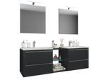 VCM 3-tlg. Set 2 Waschtisch, 2 Spiegel, 2 Waschbecken, 1 Mittelfach Keramik Waschbecken Unterschrank 195 cm Badmöbel Set Doppel Waschplatz - Badinos XXL
