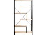 Regal HAKU, 5 Fachböden mit jeweils bis zu 50 kg Tragkraft, B 840 x T 350 x H 1630 mm, Stahl/Holz, schwarz/helles Eiche-Dekor