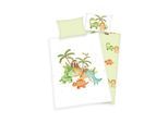 Kinderbettwäsche HERDING "Kinderbettwäsche Dinos 100x", grün (mint), Wolle, B/L:, Wolle, Obermaterial: 100% Baumwolle, Bettwäsche, Kinderbettwäsche