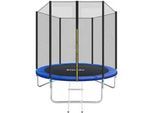 tectake Trampolin Garfunky,inklusive Einstiegsleiter,schwarz/blau , Schwarz, Blau , Metall , Rund , 244x239x244 cm , Ce , Outdoor Spielzeug, Gartenspielzeug