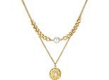 Kette mit Anhänger FIRETTI "Schmuck Geschenk Edelstahl Halsschmuck Halskette Layer doppelreihig", gold (gelbgoldfarben, weiß), Halsketten, Damen, Edelstahl Perlen, L: 56,5, Edelstahl, Perlen, mit Perle (synth.)