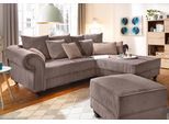 Ecksofa HOME AFFAIRE "King George King Henry, Mega Sofa, Breite 260cm, L-Form", braun (kakao), B:260cm H:90cm T:190cm, Samtcord »Ribbon« (88% Polyester 12% Polyacryl);Luxus-Microfaser (100% Polyester), Sofas, Ecksofa, mit Federkern, in legerer Polsterung und vielen Kissen