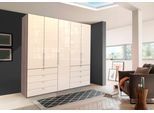 Falttürenschrank WIEMANN "Loft, Kleiderschrank, Schrank, Wäscheschrank, mit Glasfront", beige (weiß, weiß glas), B:300cm H:216cm T:58cm, Schränke, inkl. gepämpften Schubkästen und Türen, mit Panoramaöffnung