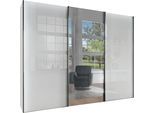 Schwebetürenschrank WIEMANN "Monaco, Kleiderschrank, Schrank, Wäscheschrank, mit Schiebetüren", weiß (weiß, glas weiß, kristallspiegel), B:295,2cm H:236cm T:67cm, Floatglas, Holzwerkstoff, Schränke, Schwebetürenschrank, hochwertige Glas- und Spiegelfront, variable Inneneinteilung