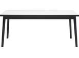 Esstisch HAMMEL FURNITURE "Basic Single, innenliegende Einlegeplatten, schnell ausziehbar", schwarz-weiß (weiß, schwarz, schwarz, weiß), B:180cm H:76cm T:80cm, Tischplatte: Weißes Melamin mit Schwarz gebeizte Eichenkante (Mattlack), Gestell: Schwarz gebeizte massive Eiche, Tische, Esstisch, 180(280)x80 cm, Melamin / Massivholz, stabiler dänische Design Tisch